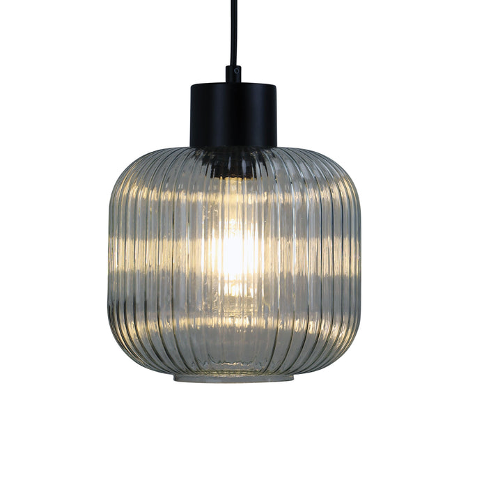 Miller 200 Black & Clear Ribbed Glass Pendant