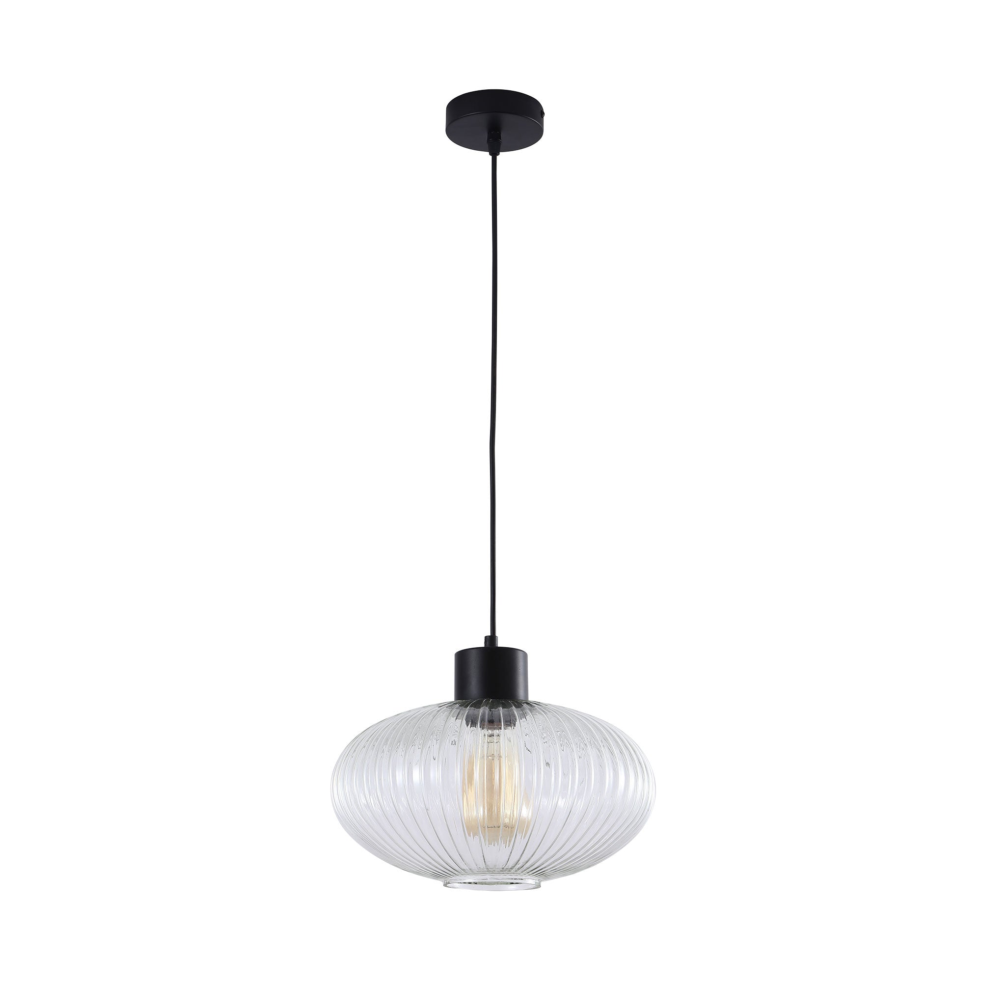Miller.300 Black & Clear Ribbed Glass Pendant