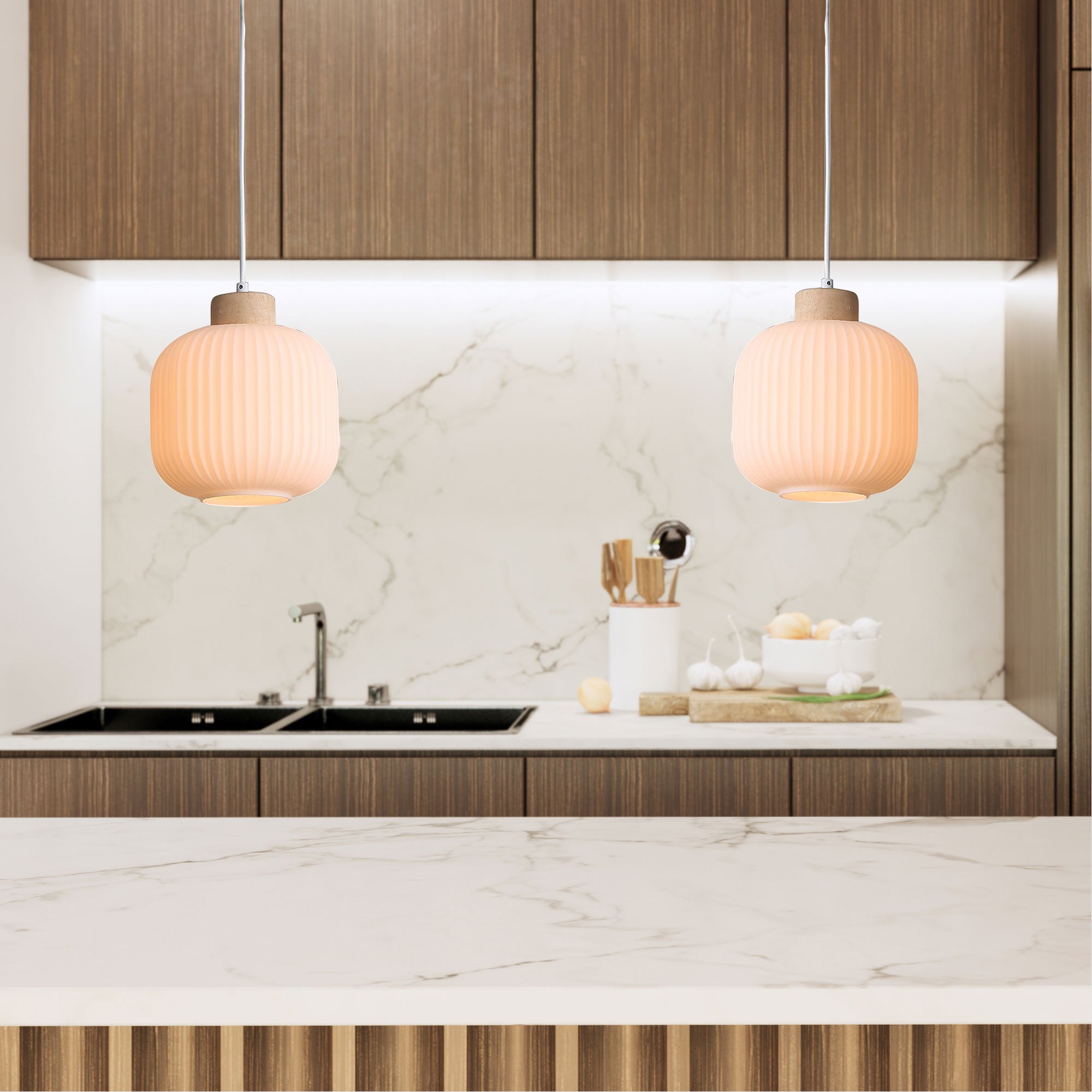 Bolli.200 Real Timber & Opal Glass Pendant