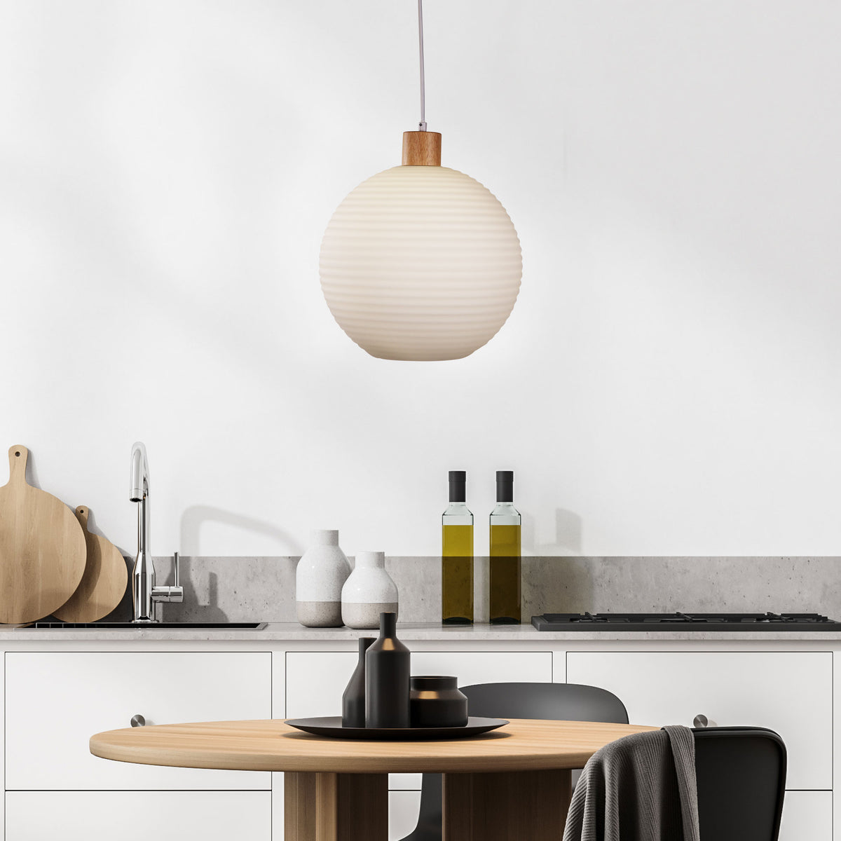 Twillo 30 Timber & Opal Glass Pendant