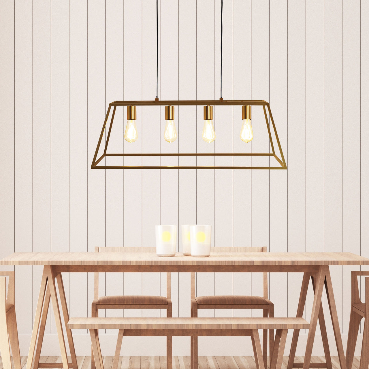 Wainscott.4 Satin Brass 4 Light Hamptons Style Classic Pendant