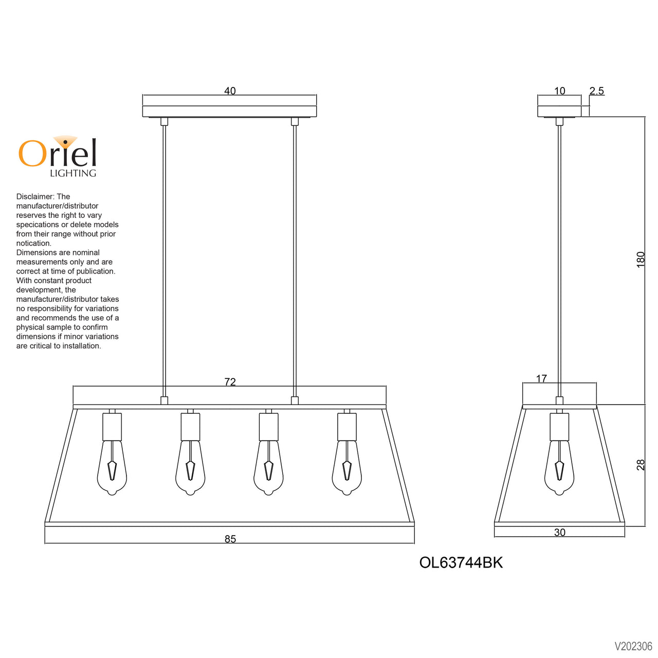 Wainscott.4 Black 4 Light Hamptons Style Classic Pendant