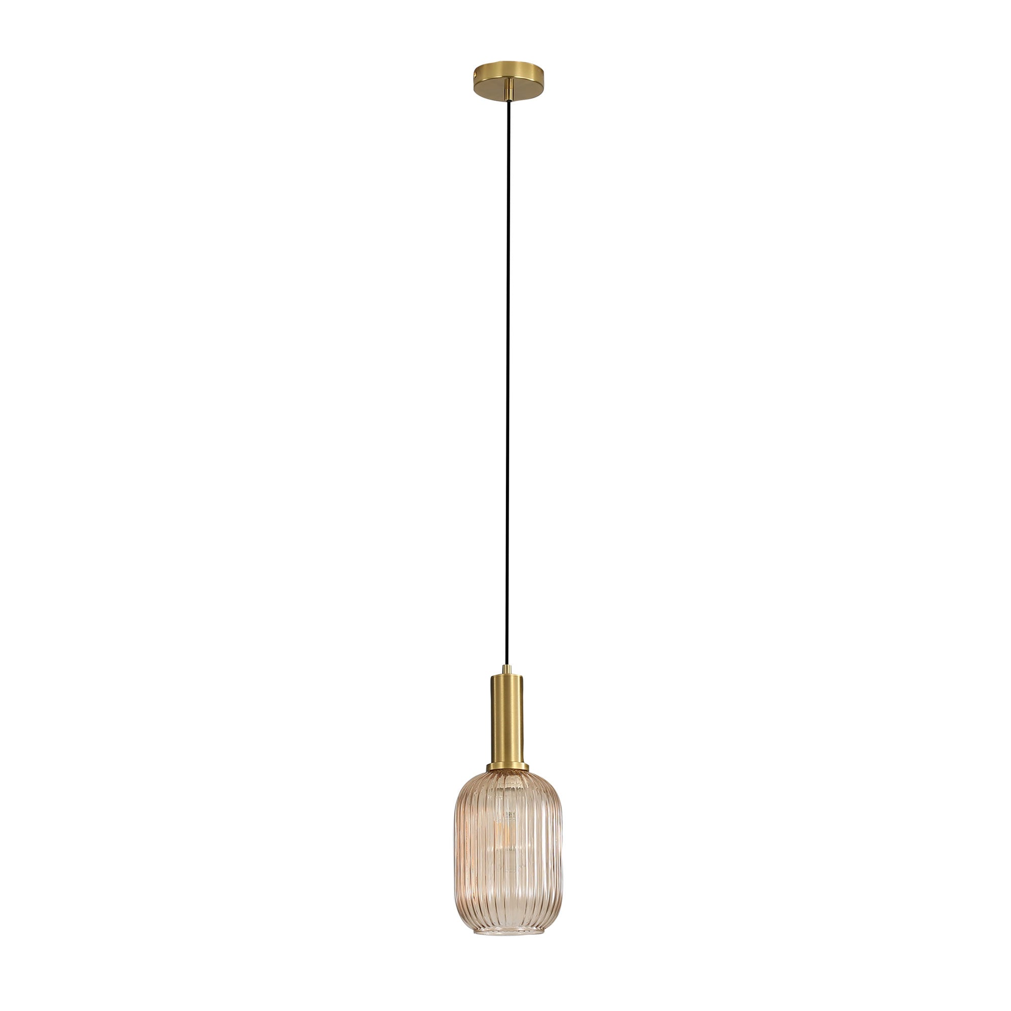 Luxe.130 Amber Ribbed Glass Pendant Light