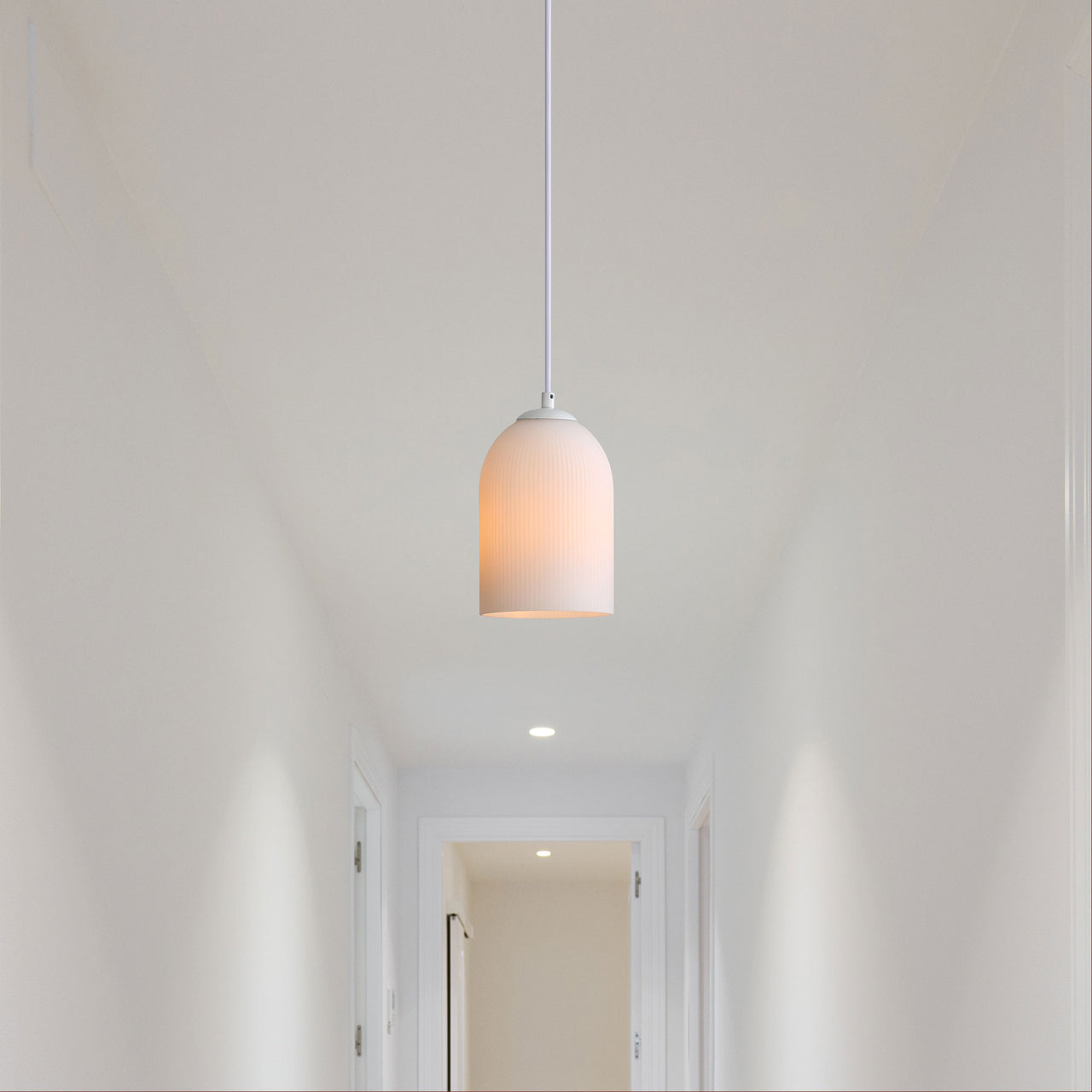 Arley White Ribbed Glass Pendant