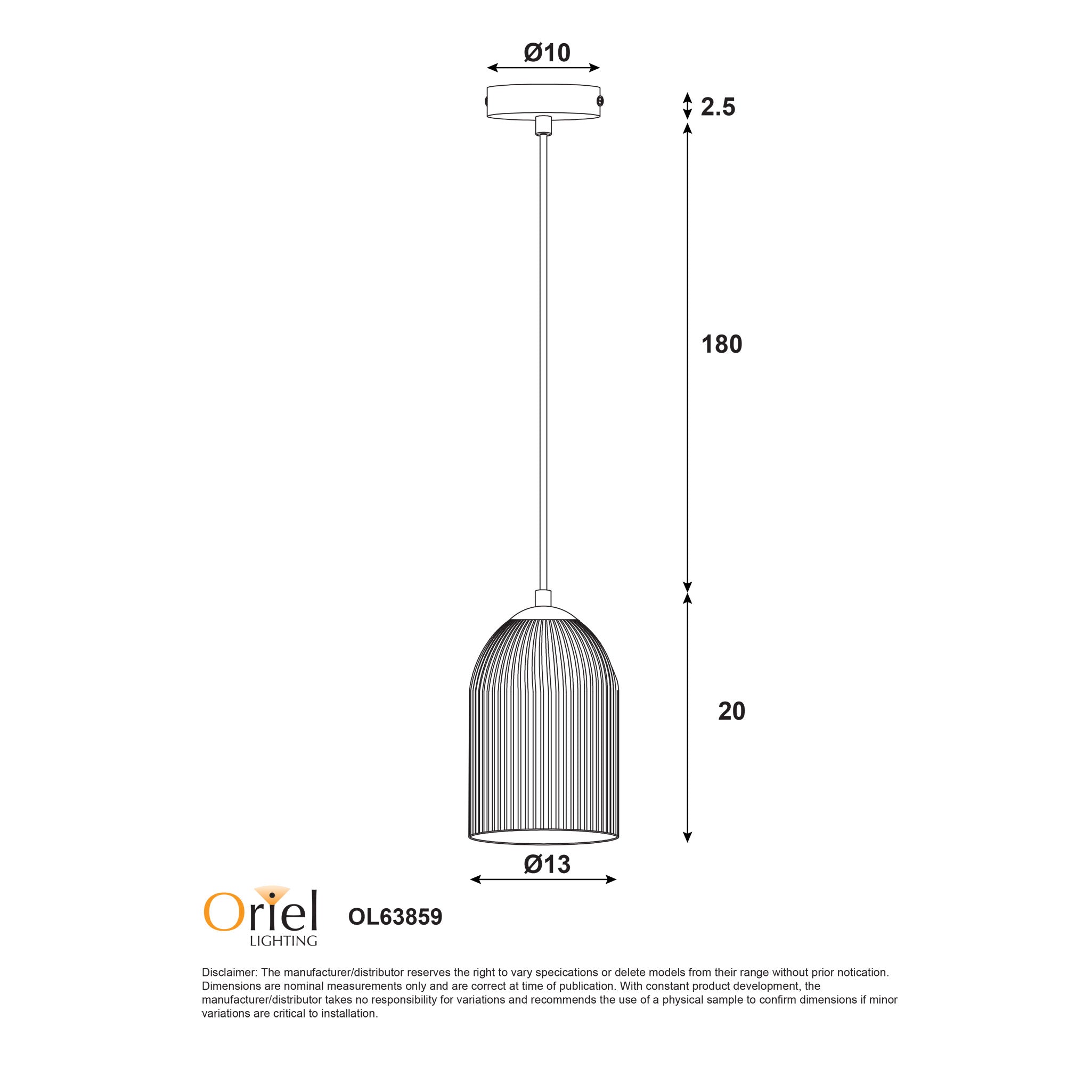 Arley Black & Opal Ribbed Glass Pendant
