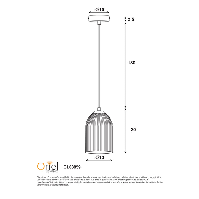 Arley Black & Opal Ribbed Glass Pendant