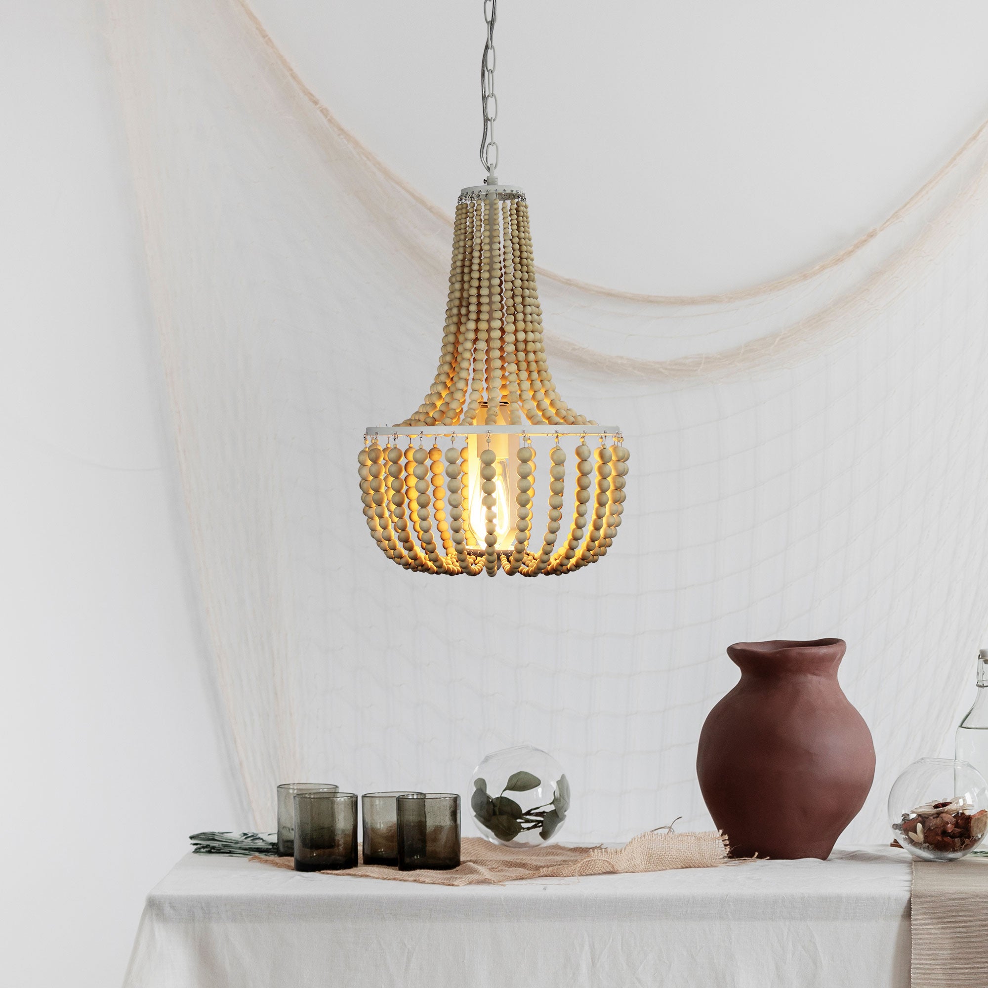 Cascara Natural Wooden Beaded 1 Light Pendant