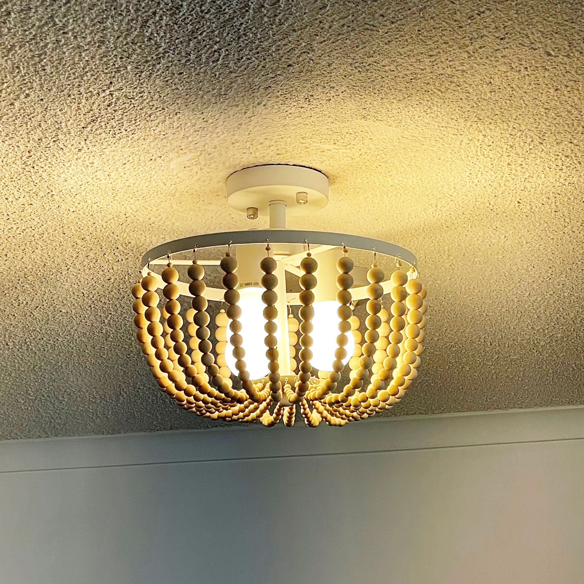 Cascara Natural Wooden Beaded 3 Light Ctc Ceiling Light