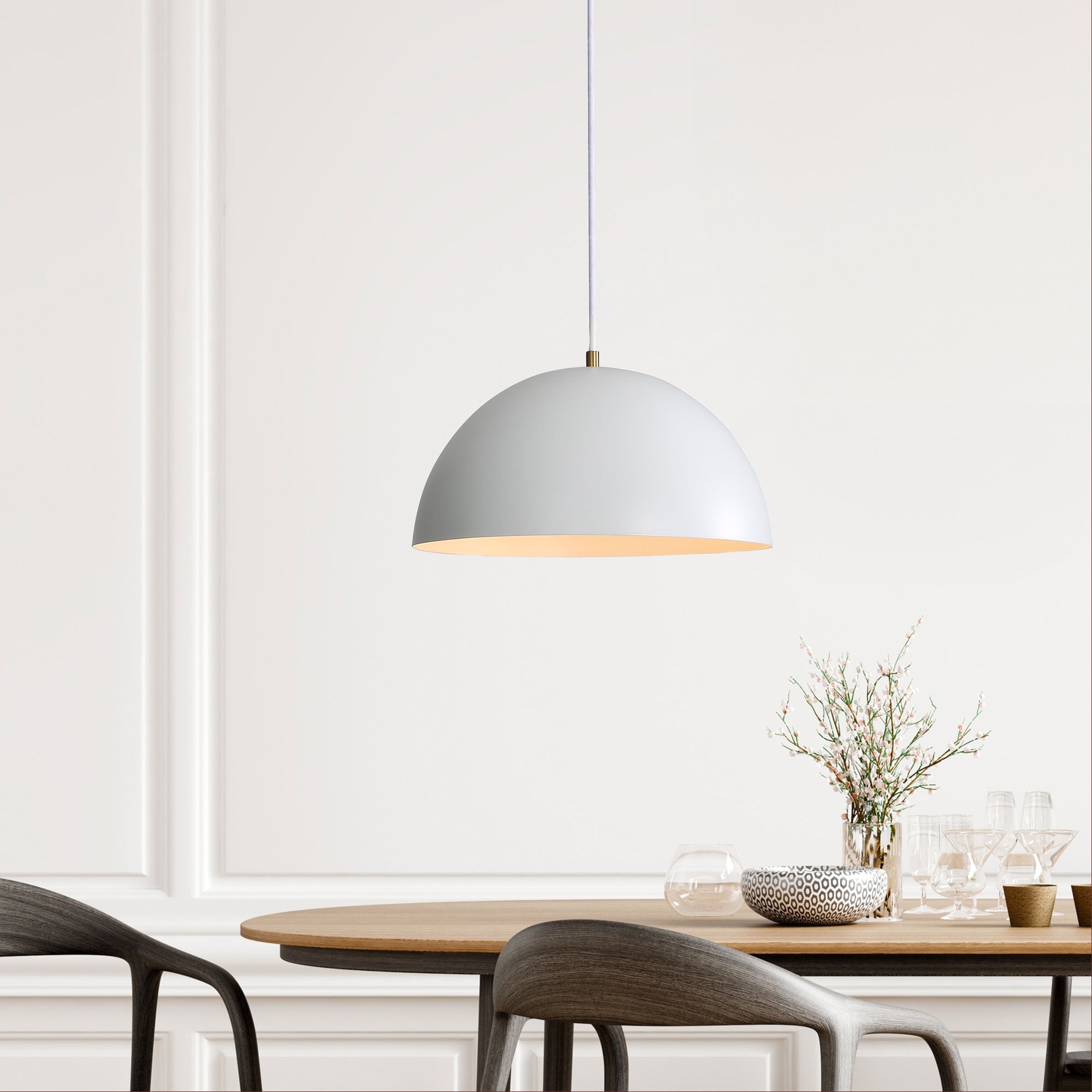 Lexi.35 White Metal Dome Pendant Light