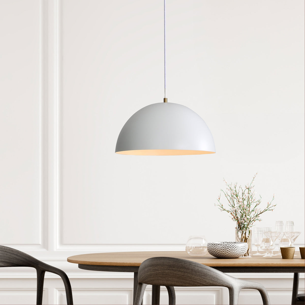 Lexi 35 White Metal Dome Pendant Light