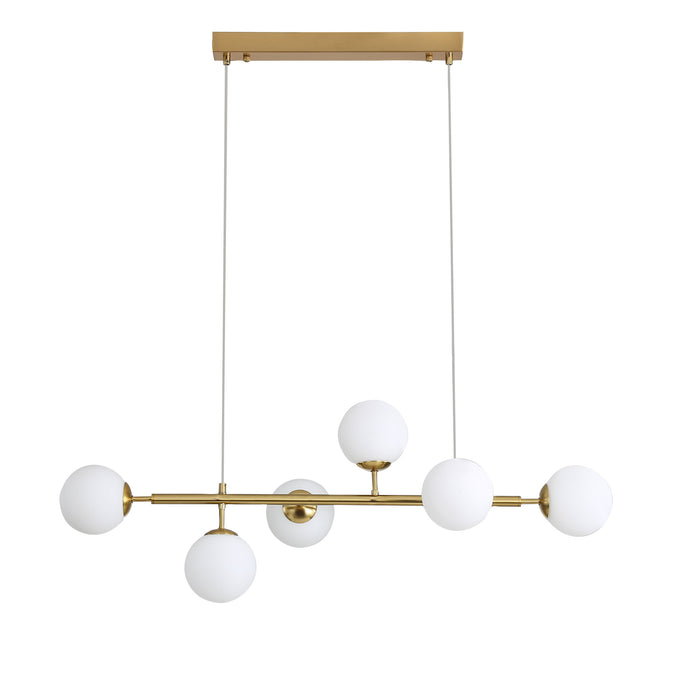 Eva 6 Satin Brass & Opal Glass 6 Light Bar Pendant