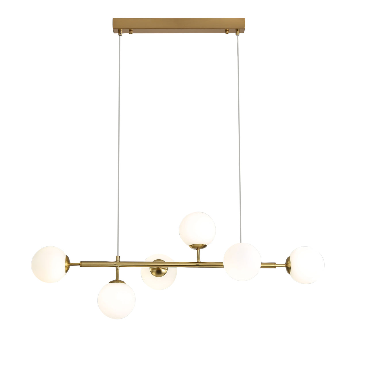 Eva.6 Satin Brass & Opal Glass 6 Light Bar Pendant