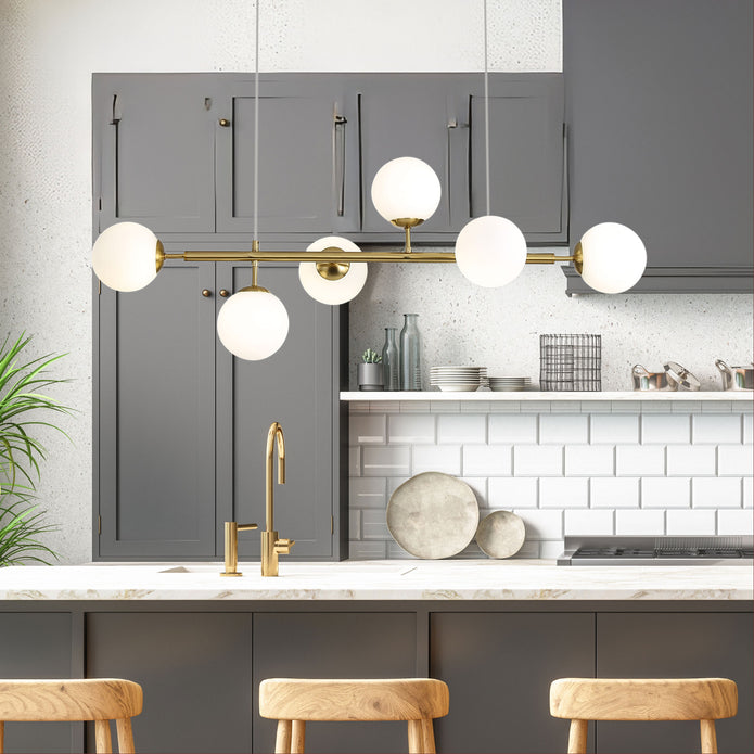 Eva 6 Satin Brass & Opal Glass 6 Light Bar Pendant