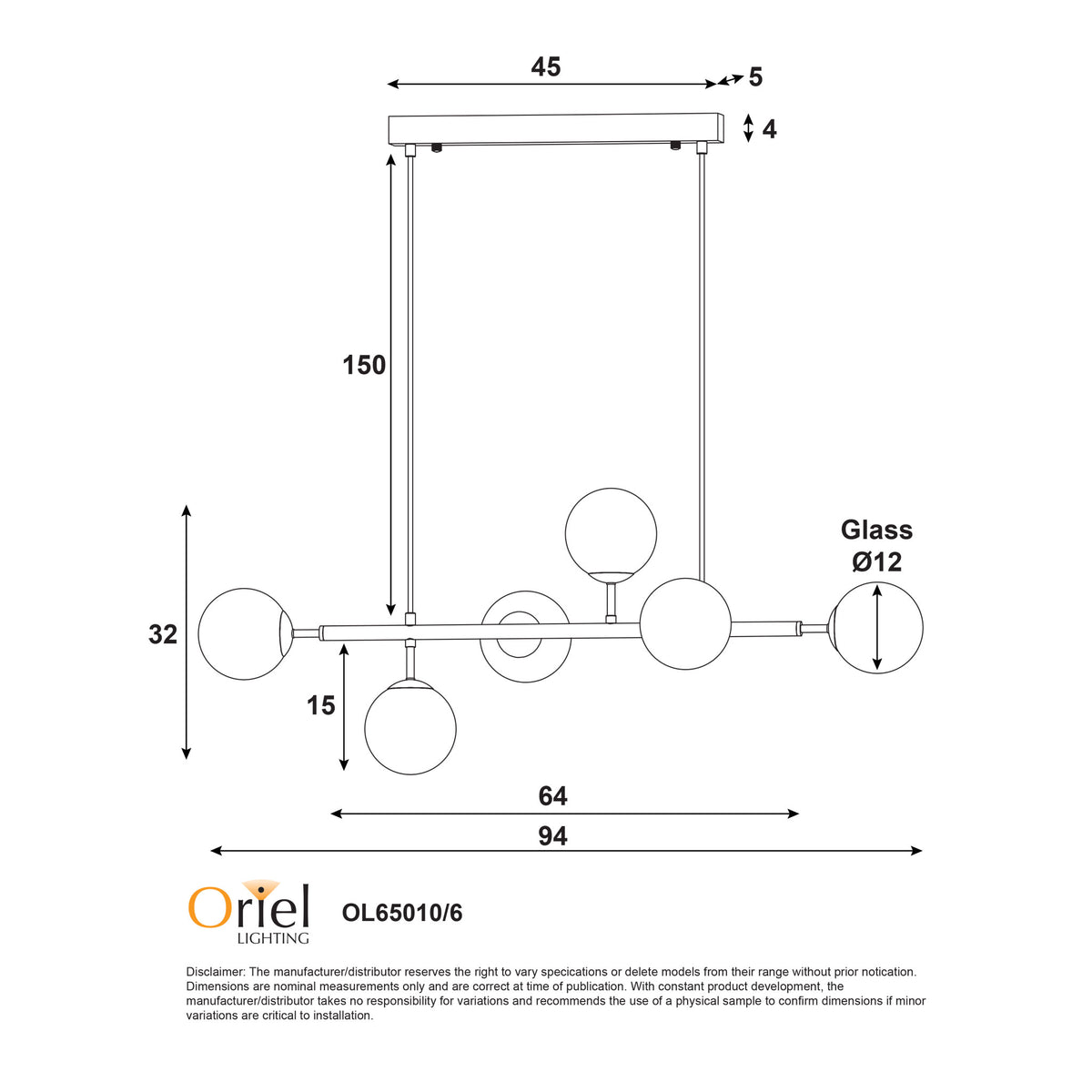 Eva 6 Satin Brass & Opal Glass 6 Light Bar Pendant