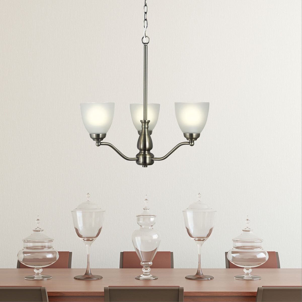 Rochester Antique Brass & Frosted Glass 3 Light Traditional Pendant