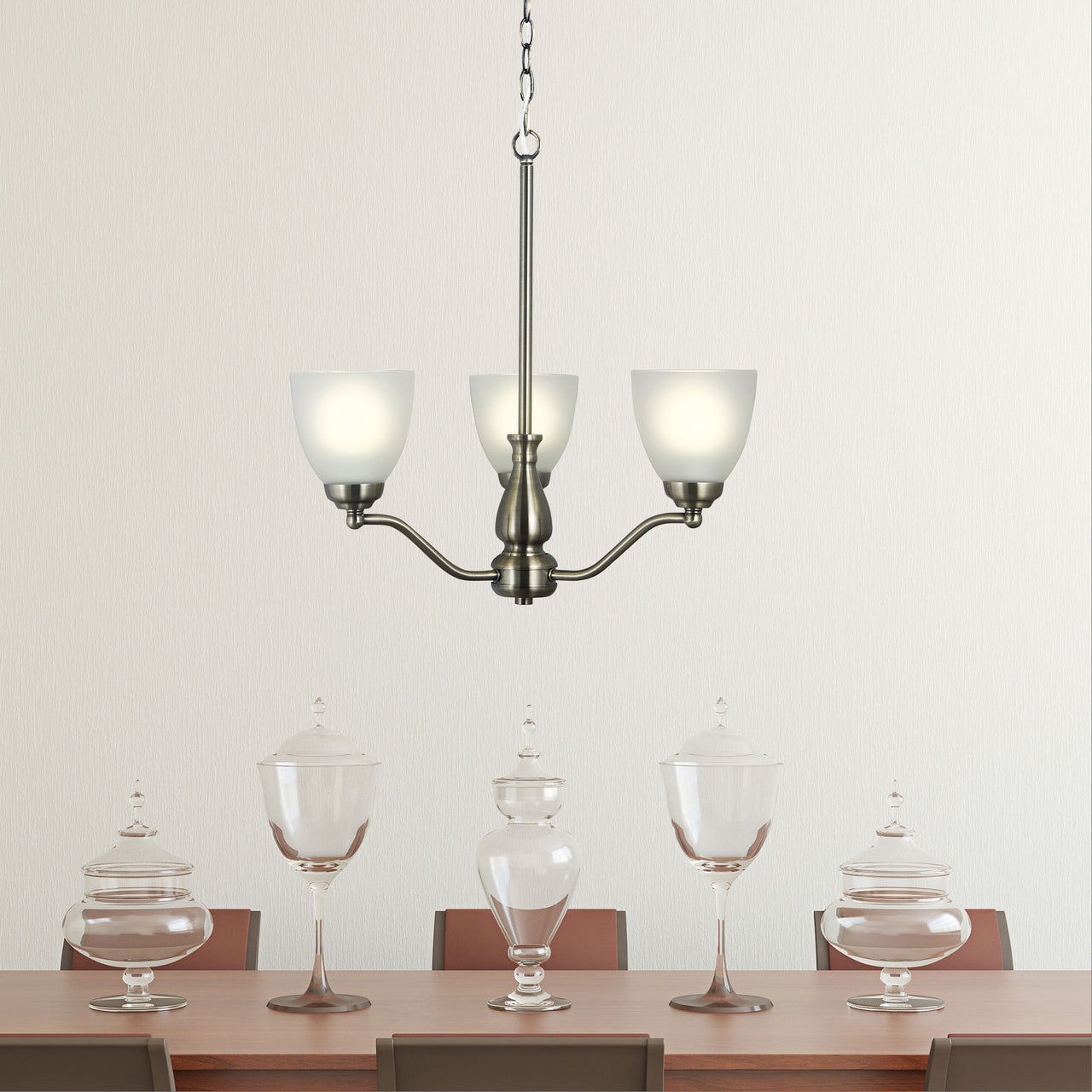 Rochester Antique Brass & Frosted Glass 3 Light Traditional Pendant