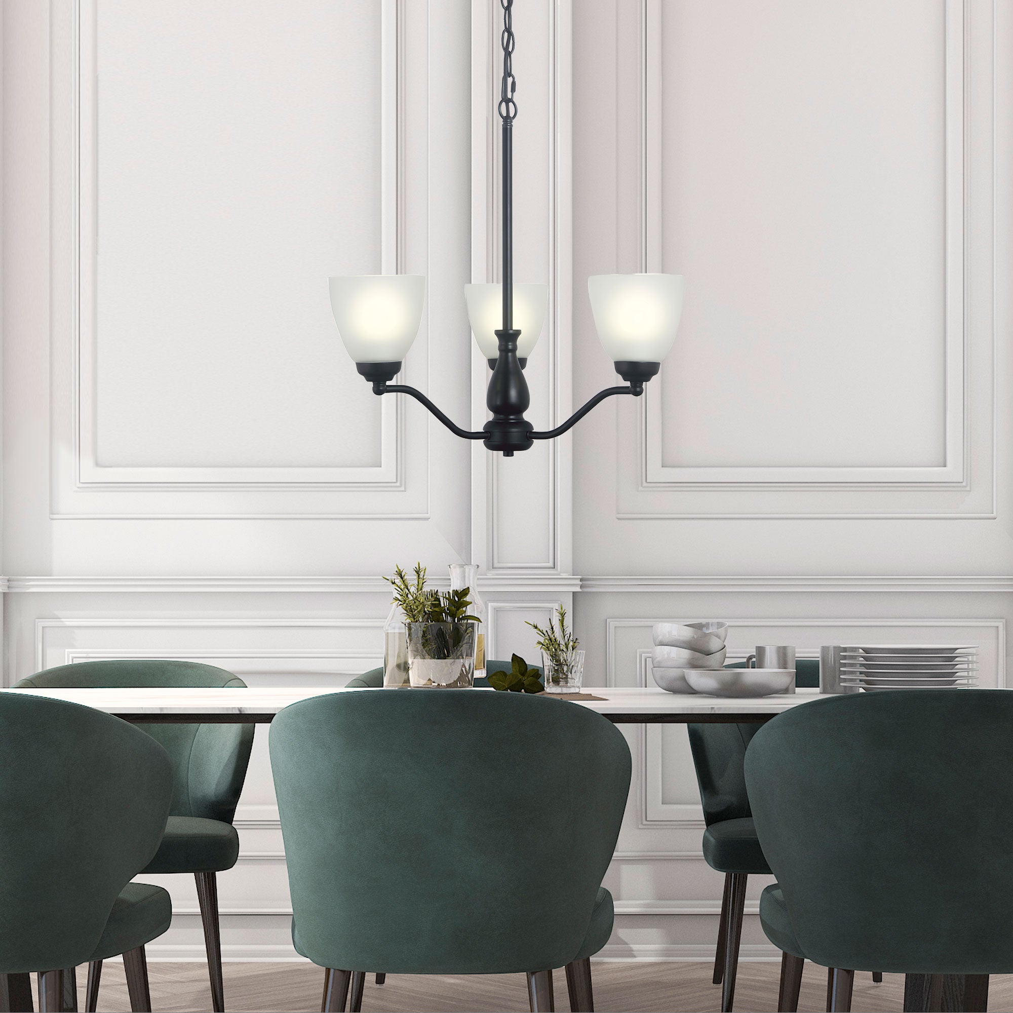 Rochester Black & Frosted Glass 3 Light Traditional Pendant