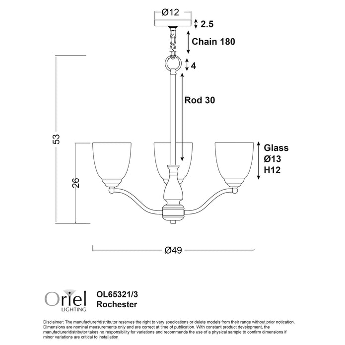Rochester Black & Frosted Glass 3 Light Traditional Pendant