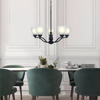 Thumbnail for Rochester Black & Frosted Glass 5 Light Traditional Pendant