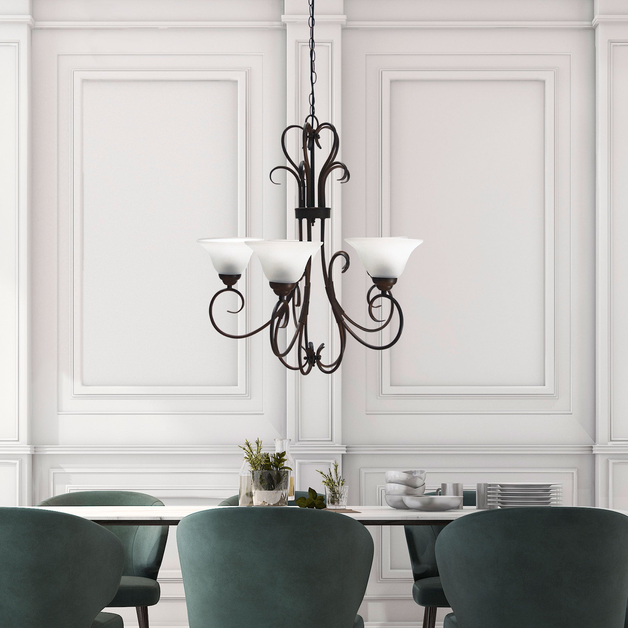 Gaston.II  Bronze & Frost Glass 5 Light Traditional Pendant
