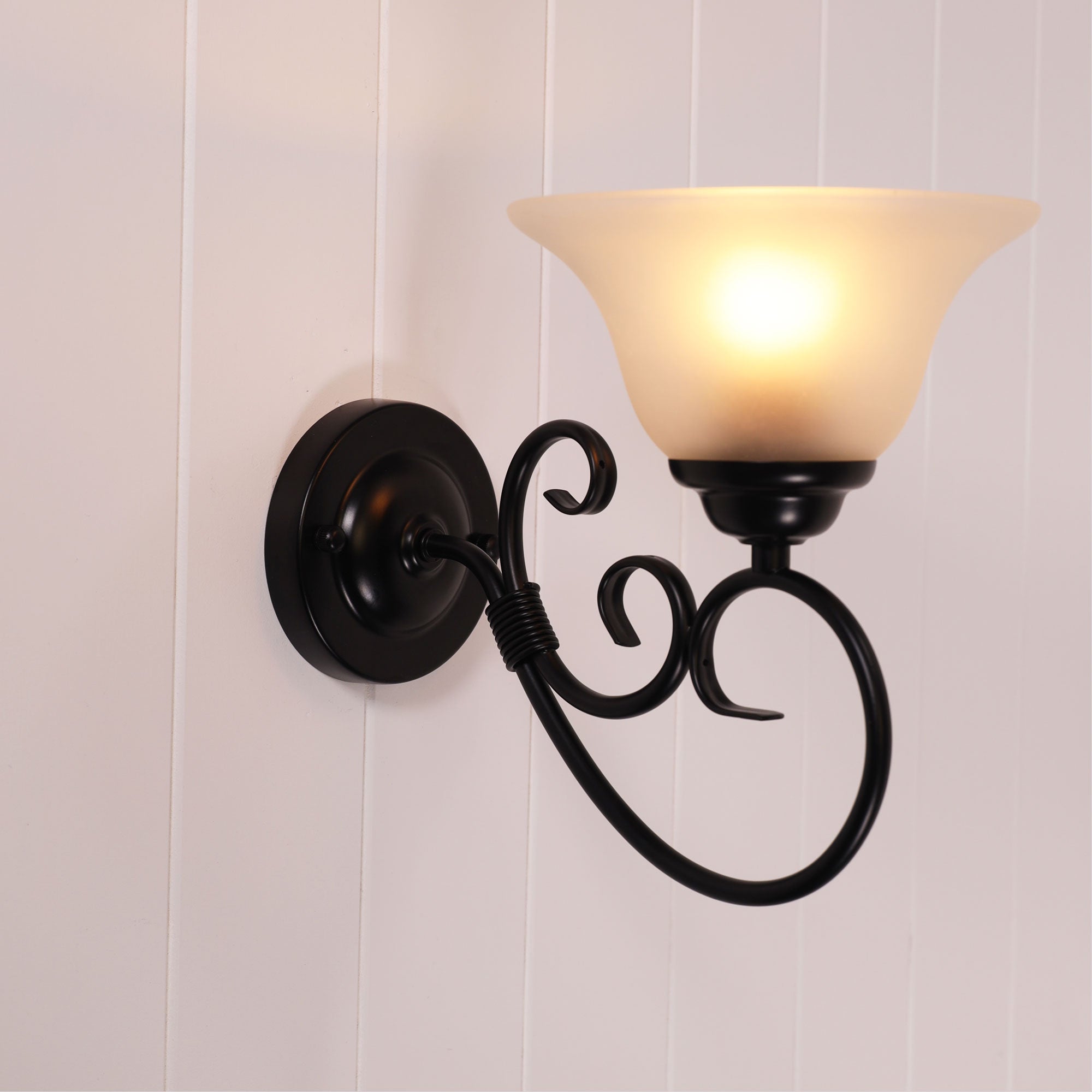Gaston.II  Black & Frost Glass Traditional Wall Light