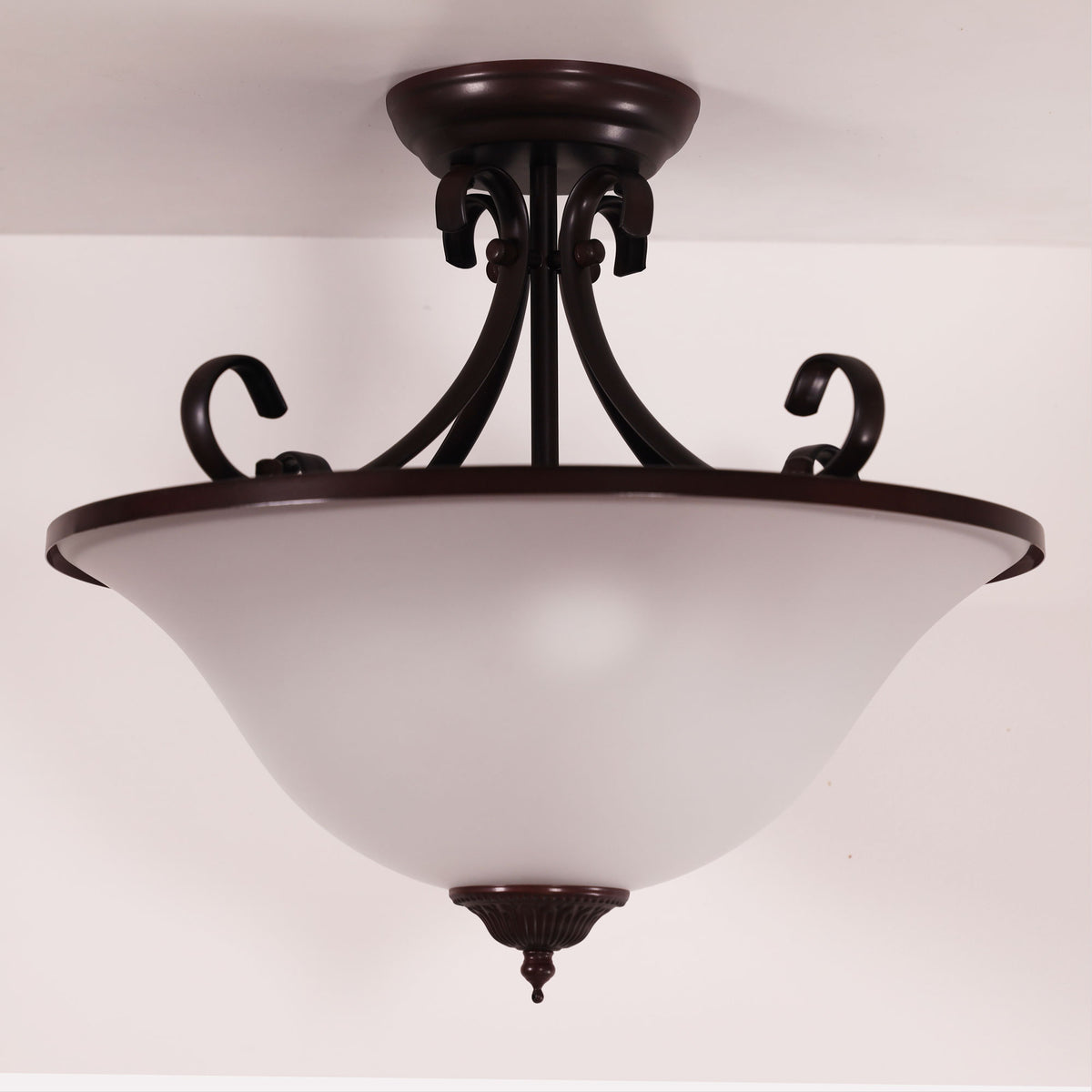 Gaston II Bronze & Frost Glass 3 Light Traditional Ctc Semi-flush Pendant