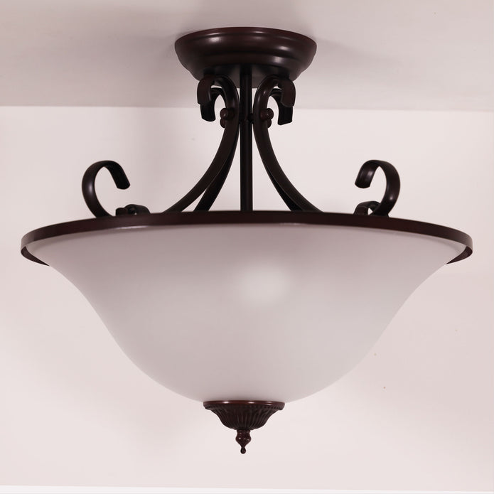 Gaston II Bronze & Frost Glass 3 Light Traditional Ctc Semi-flush Pendant