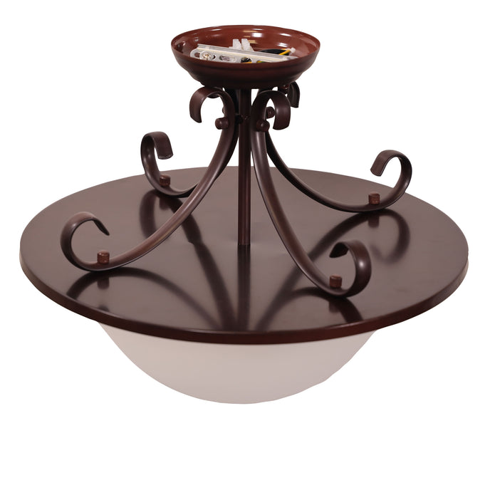 Gaston II Bronze & Frost Glass 3 Light Traditional Ctc Semi-flush Pendant