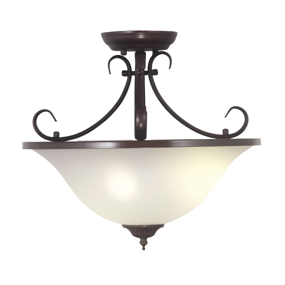 Gaston II Bronze & Frost Glass 3 Light Traditional Ctc Semi-flush Pendant