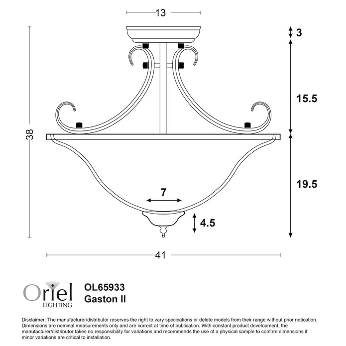 Gaston II Bronze & Frost Glass 3 Light Traditional Ctc Semi-flush Pendant
