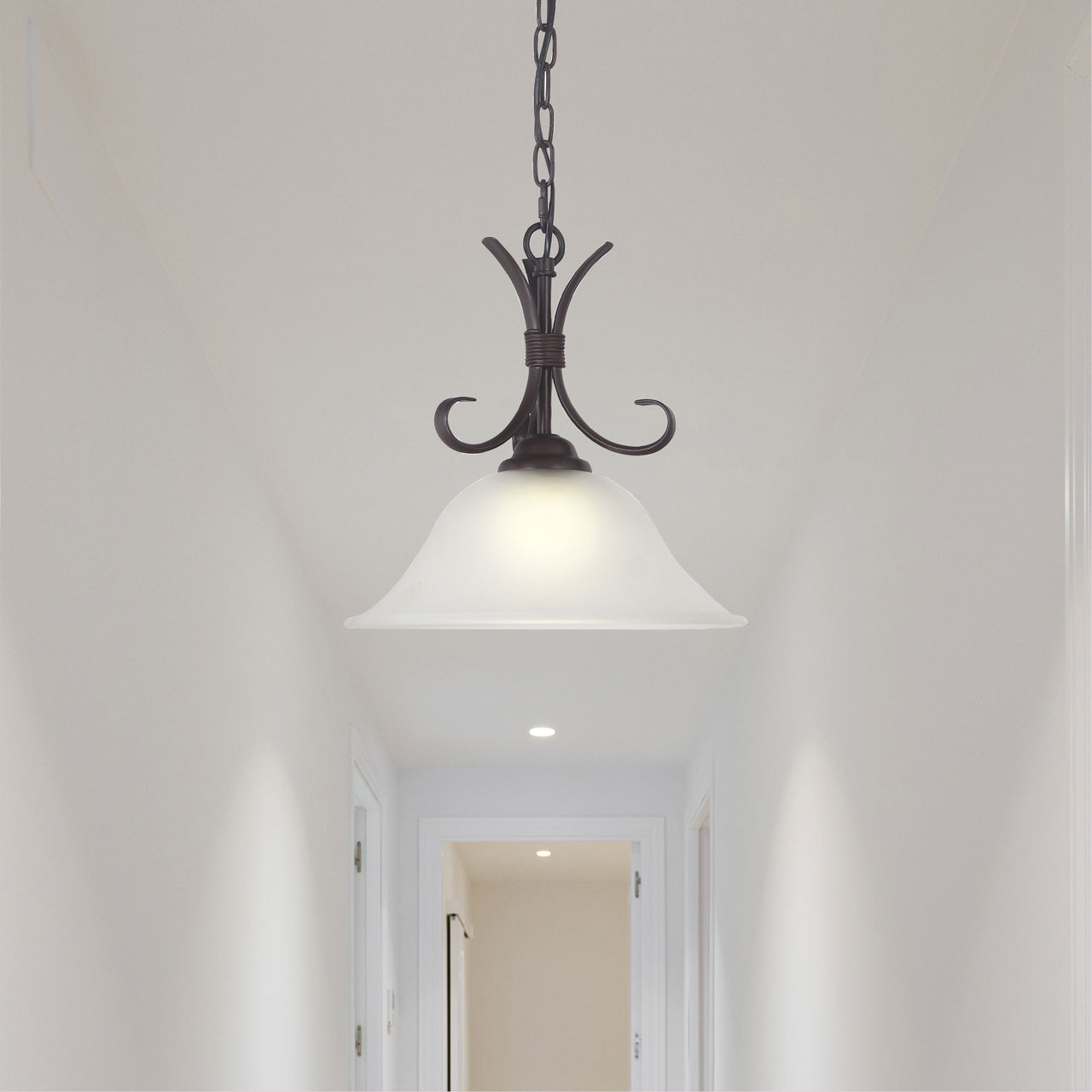 Gaston.II  Bronze & Frost Glass 1 Light Traditional Pendant