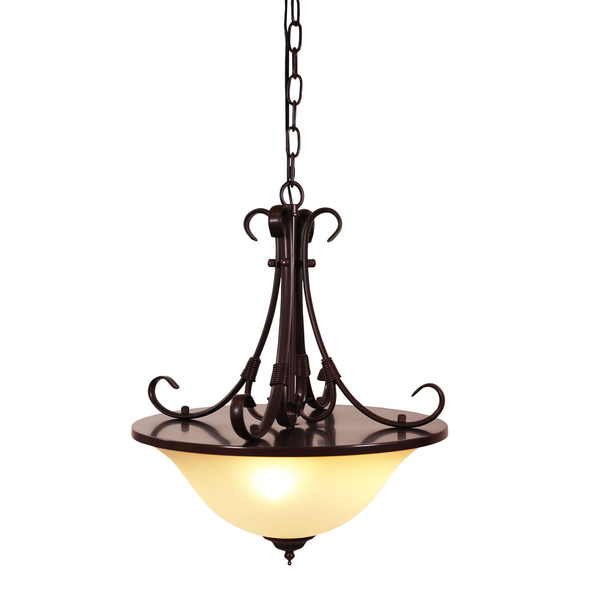 Gaston II Bronze & Frost Glass 3 Light Single Traditional Pendant
