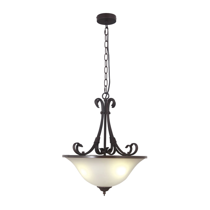 Gaston II Bronze & Frost Glass 3 Light Single Traditional Pendant