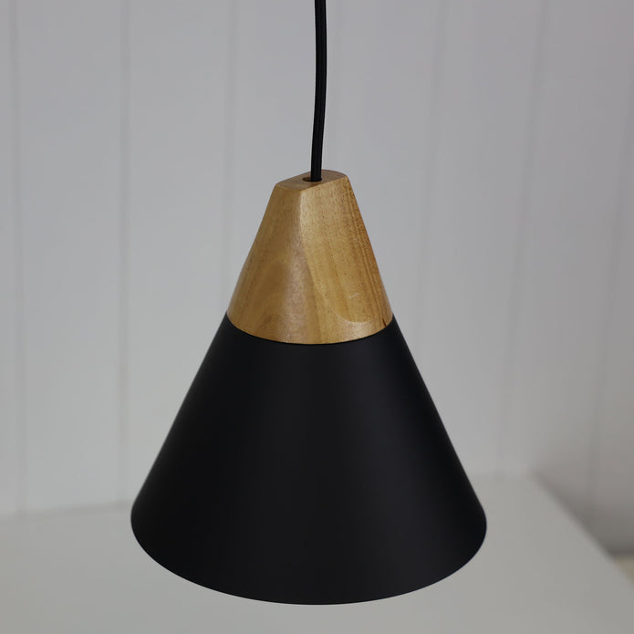 Trigo 20 Black & Timber Stylish Conical White Pendant