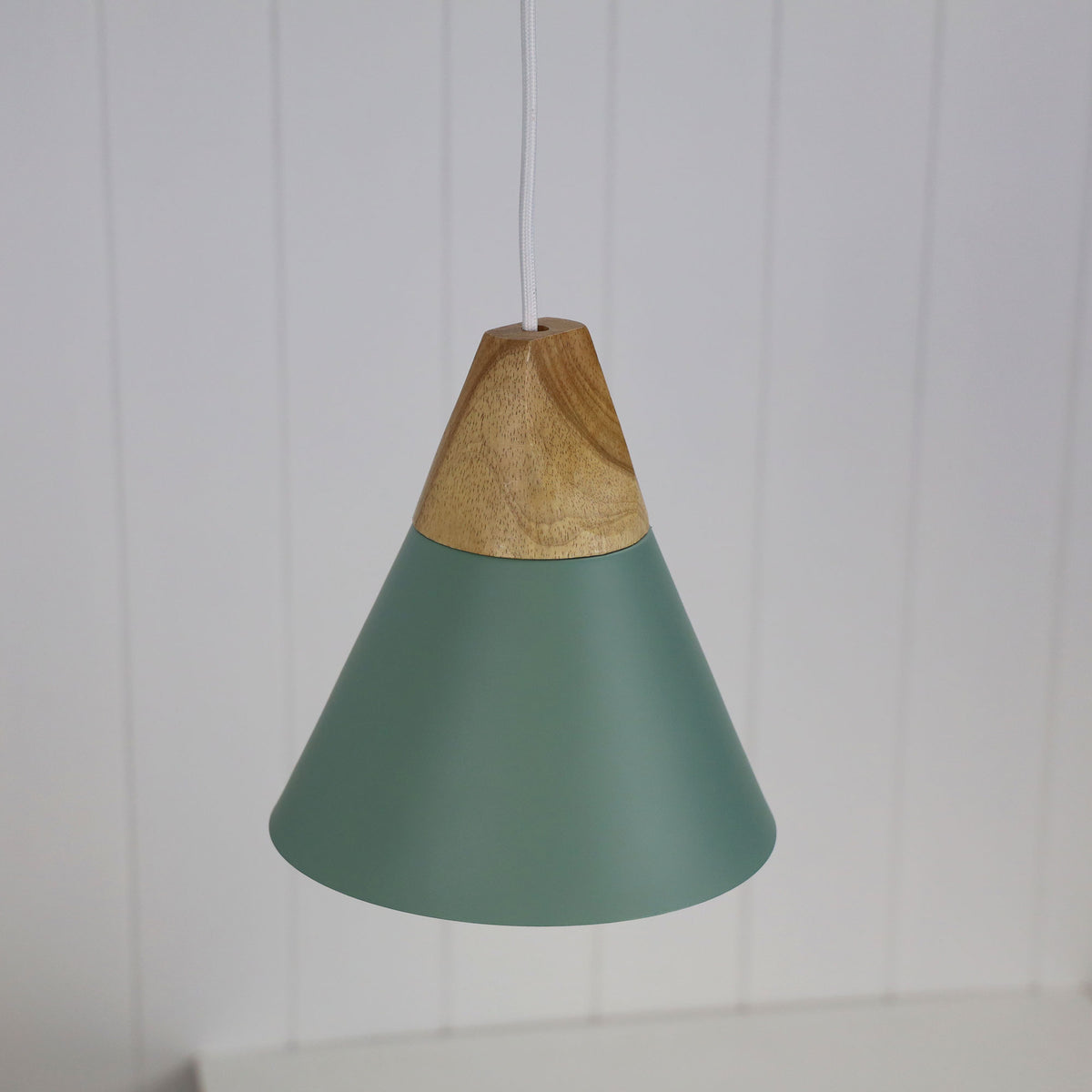Trigo 20 Green & Timber Stylish Conical White Pendant
