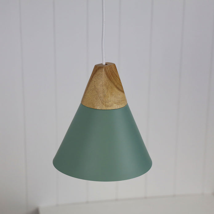 Trigo 20 Green & Timber Stylish Conical White Pendant