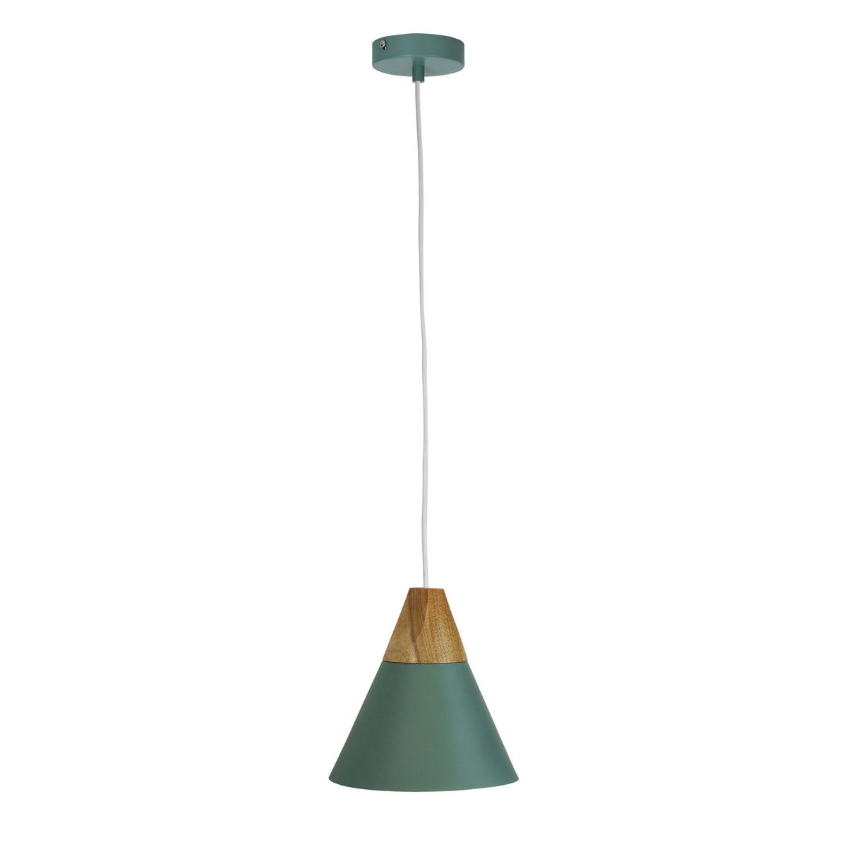 Trigo 20 Green & Timber Stylish Conical White Pendant