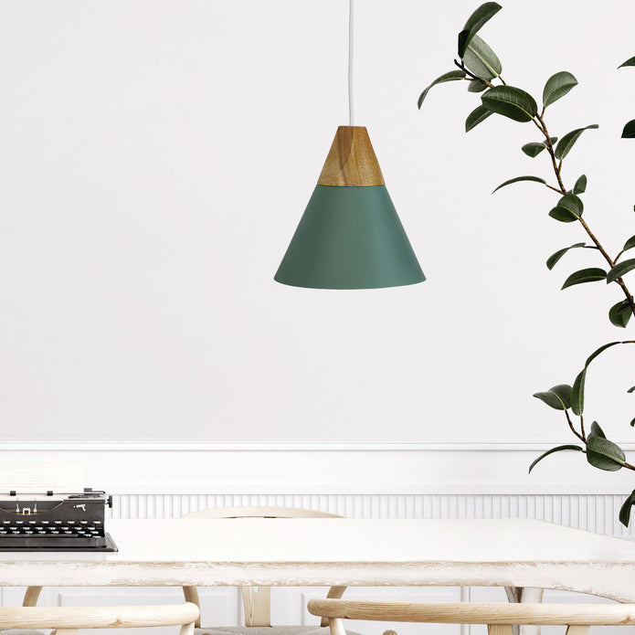 Trigo 20 Green & Timber Stylish Conical White Pendant