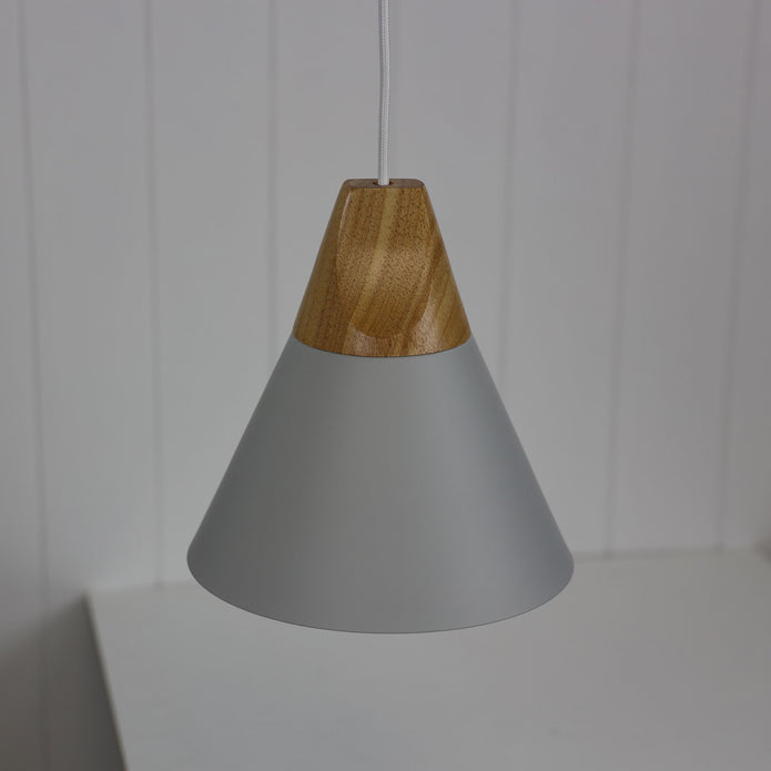 Trigo 20 Grey & Timber Stylish Conical White Pendant