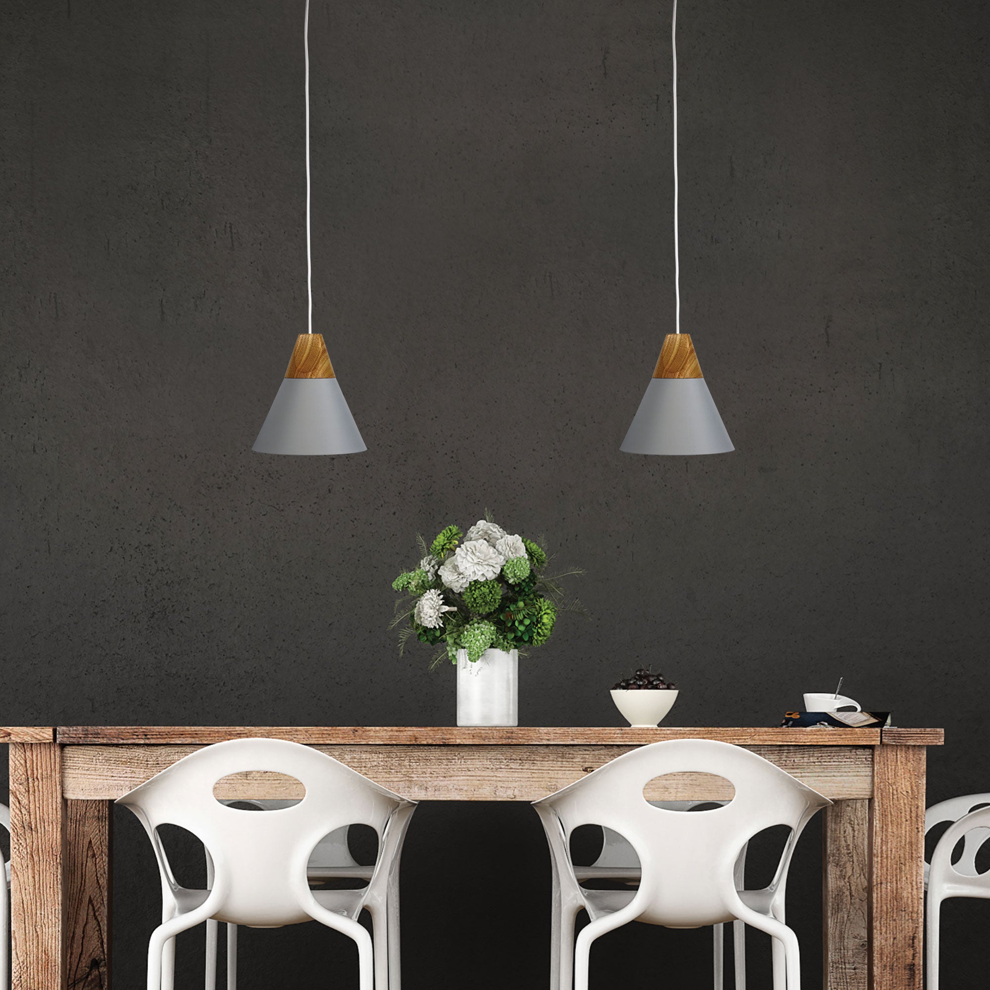 Trigo.20 Grey & Timber Stylish Conical White Pendant
