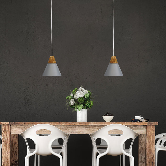 Trigo 20 Grey & Timber Stylish Conical White Pendant