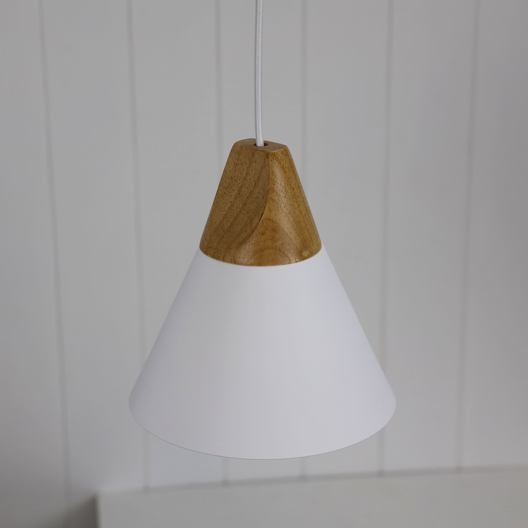 Trigo.20 White & Timber Stylish Conical White Pendant