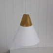Trigo 20 White & Timber Stylish Conical White Pendant