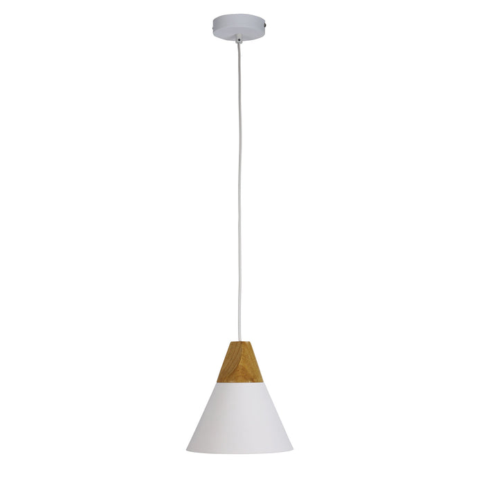 Trigo 20 White & Timber Stylish Conical White Pendant