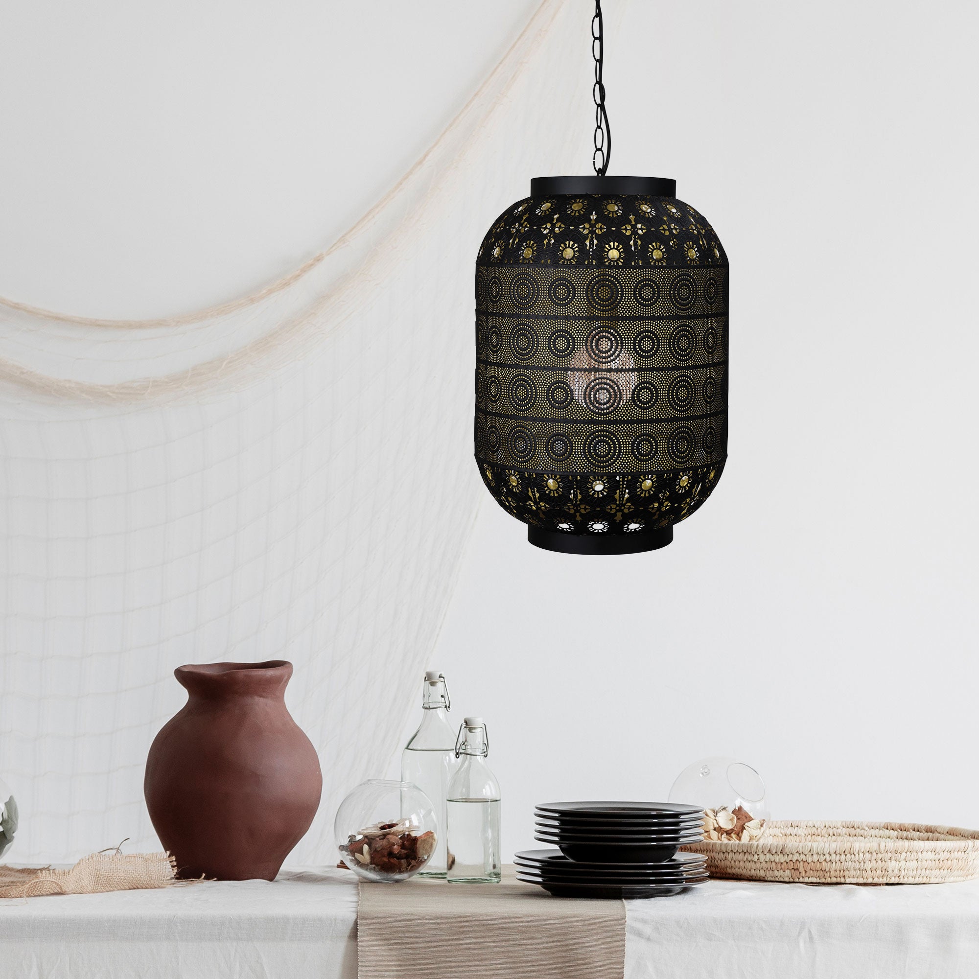 Alhambra.35 Matt Black with Gold Inner Laser Cut Metal Pendant