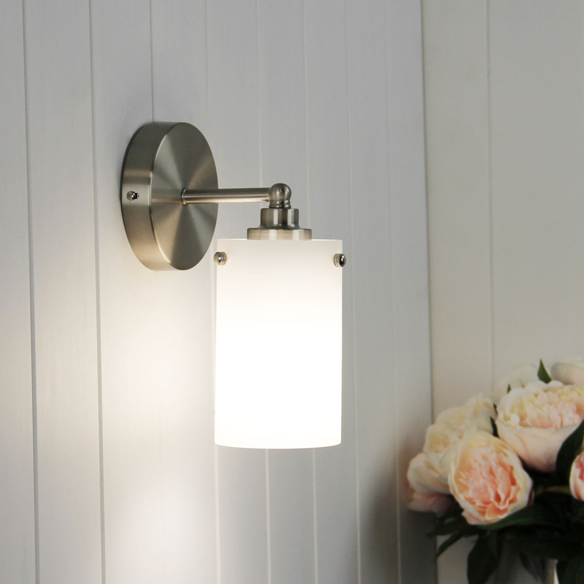 Zest Brushed Chrome & Opal Retro Wall Light