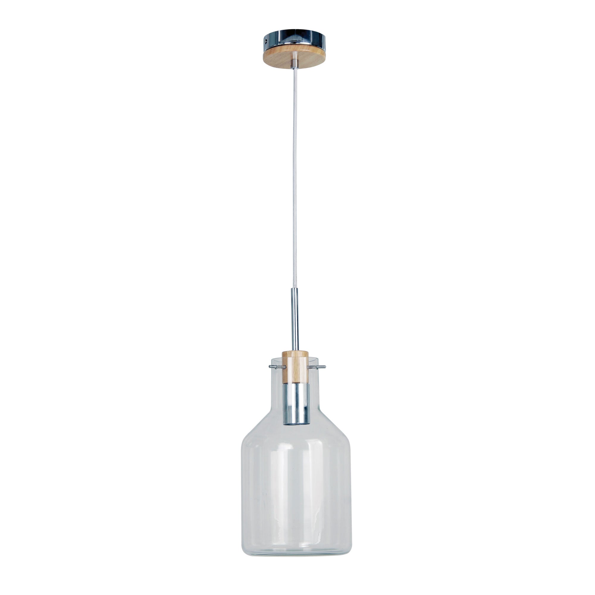 Holbeck 17 Scandi Clear Glass And Timber Pendant