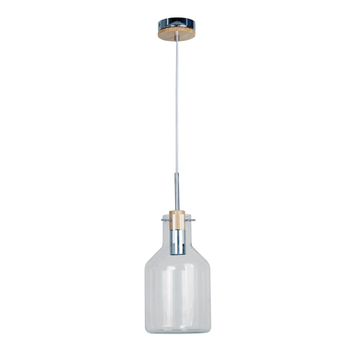Holbeck 17 Scandi Clear Glass And Timber Pendant
