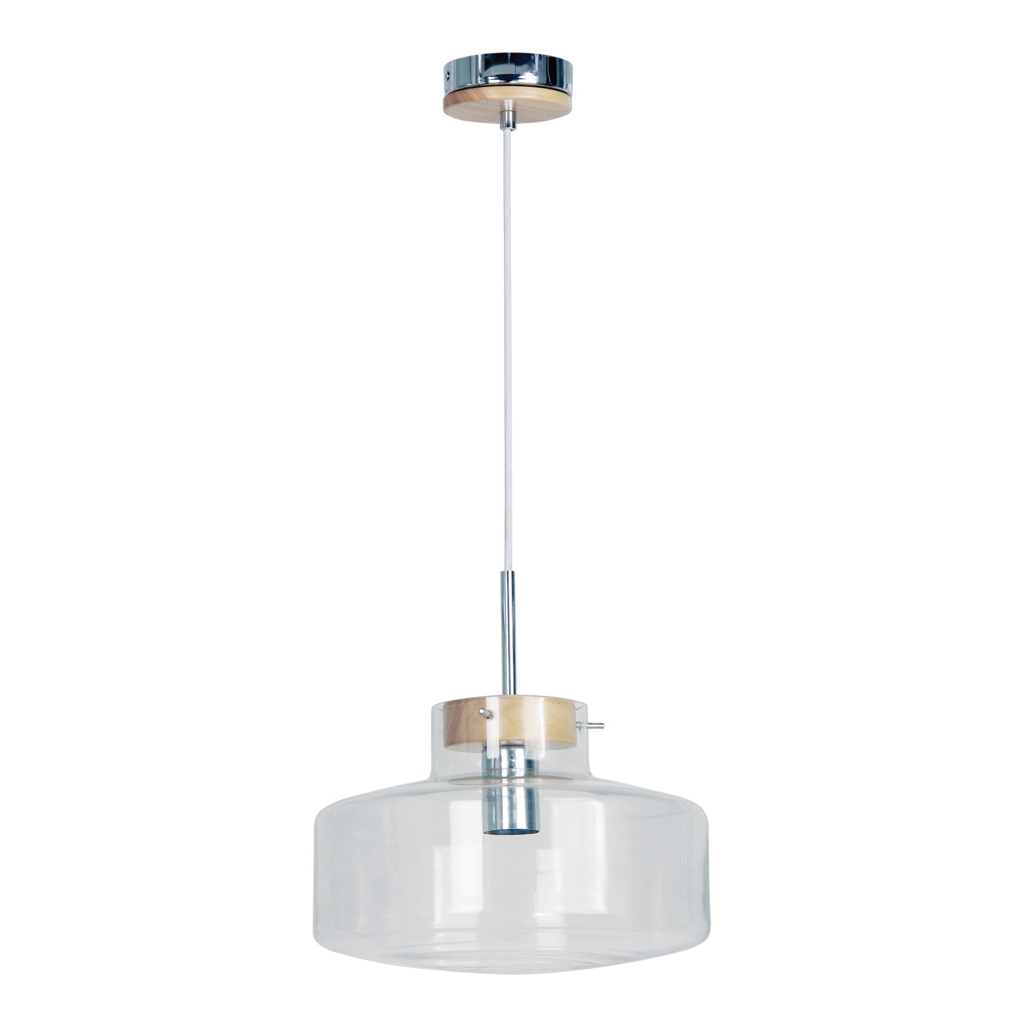 Holbeck 30 Scandi Clear Glass And Timber Pendant