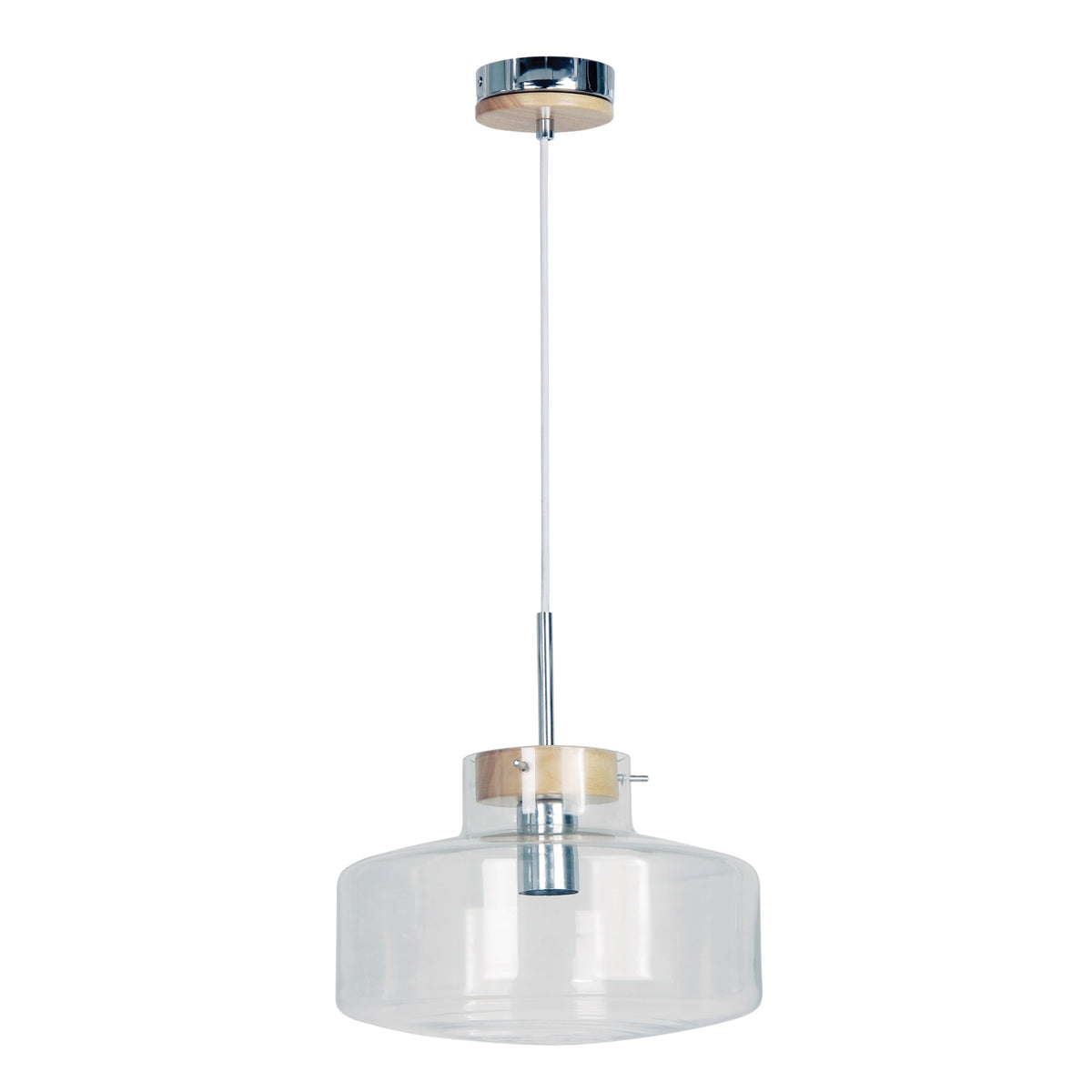 Holbeck 30 Scandi Clear Glass And Timber Pendant